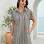 Casual Breathable 100% Cotton Shirt Dress with Pocket (US Only)