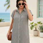 Casual Breathable 100% Cotton Shirt Dress with Pocket (US Only)