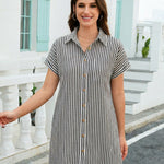 Casual Breathable 100% Cotton Shirt Dress with Pocket (US Only)
