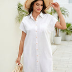 Casual Breathable 100% Cotton Shirt Dress with Pocket (US Only)