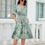 Boho Floral Layer Ruffle Hem Midi A-Line Dress (US Only)
