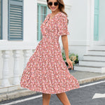 Boho Floral Layer Ruffle Hem Midi A-Line Dress (US Only)