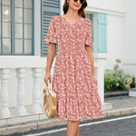 Boho Floral Layer Ruffle Hem Midi A-Line Dress (US Only)