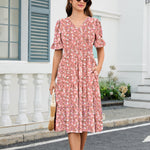 Boho Floral Layer Ruffle Hem Midi A-Line Dress (US Only)