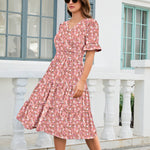 Boho Floral Layer Ruffle Hem Midi A-Line Dress (US Only)