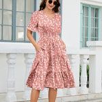 Boho Floral Layer Ruffle Hem Midi A-Line Dress (US Only)