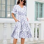 Boho Floral Layer Ruffle Hem Midi A-Line Dress (US Only)