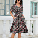 Boho Floral Layer Ruffle Hem Midi A-Line Dress (US Only)