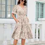 Boho Floral Layer Ruffle Hem Midi A-Line Dress (US Only)