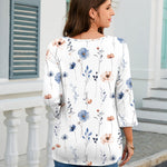 Casual 3/4 Length Sleeve V Neck Dressy Floral Tunic Top (US Only)