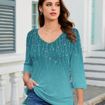 Casual 3/4 Length Sleeve V Neck Dressy Floral Tunic Top (US Only)