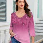 Casual 3/4 Length Sleeve V Neck Dressy Floral Tunic Top (US Only)