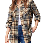 Long/Roll Up Sleeve Cotton Plaid Shirts - Nadorine (Us Only)