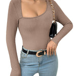 Nadorine Women's Bodysuit 2023 One Piece Asymmetrical Neck Long Sleeve Ribbed Slim Thong Body Suit Tops for Women