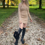 Twist Front Knitted Bodycon Dress - Nadorine (Us Only)
