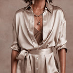Long Sleeve Satin Shirt Dress - Nadorine (Us Only)
