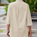 Linen Shirt Elastic Waist Casual Shorts Set - Nadorine (Us Only)