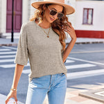 Nadorine Ribbed Knit Short Sleeve Casual Tunic Tops