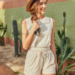 Womens Summer 2 Piece Outfits Sleeveless Round Neck Tops and High-waisted with Drawstring Casual Shorts Tracksuit Sets - Nadorine (Us Only)