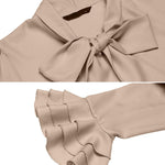 Women Bow Tie Neck Blouses Ruffle Long Sleeve Shirts Button-Down Office Work Casual Tops XS-3XL - Nadorine (Us Only)