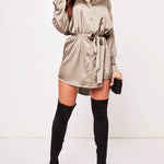 Long Sleeve Satin Shirt Dress - Nadorine (Us Only)