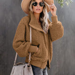 Fuzzy Fleece Jackets Oversized Open Front Coat Zipper Outwear(TTShop02) - Nadorine (Us Only)