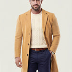 KZZ Men's Solid Button Front Lapel Neck Midi Coat Wear