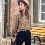 Women's Tops Casual Floral Print Long Sleeve Ruffle Loose Babydoll Shirt Blouse Tunic Top - Nadorine (Us Only)