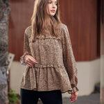 Women's Tops Casual Floral Print Long Sleeve Ruffle Loose Babydoll Shirt Blouse Tunic Top - Nadorine (Us Only)