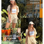 Women's 2 Piece Casual Tracksuit Outfit Sets Cotton Linen Short Sleeve Button Down Shirt and Loose Casual Shorts Set - Nadorine (Us Only)