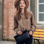 Women's Tops Casual Floral Print Long Sleeve Ruffle Loose Babydoll Shirt Blouse Tunic Top - Nadorine (Us Only)