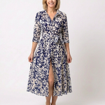 Oriana | Collared Long Sleeve Waist Tie Midi Dress
