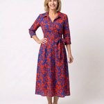 Oriana | Collared Long Sleeve Waist Tie Midi Dress