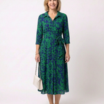 Oriana | Collared Long Sleeve Waist Tie Midi Dress