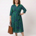 Oriana | Collared Long Sleeve Waist Tie Midi Dress