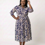 Oriana | Collared Long Sleeve Waist Tie Midi Dress