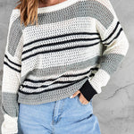 Striped Color Block Round Neck Loose Knit Sweater