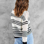 Striped Color Block Round Neck Loose Knit Sweater