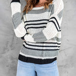 Striped Color Block Round Neck Loose Knit Sweater