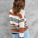Striped Color Block Round Neck Loose Knit Sweater
