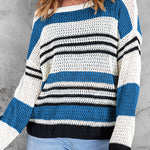 Striped Color Block Round Neck Loose Knit Sweater