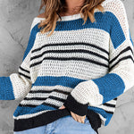 Striped Color Block Round Neck Loose Knit Sweater