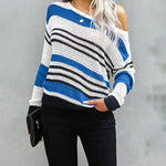 Striped Color Block Round Neck Loose Knit Sweater