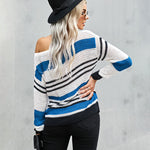 Striped Color Block Round Neck Loose Knit Sweater