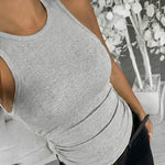 Round Neck Sleeveless Side Ruched Tank Slim Fit Ribbed Racerback Tank Top