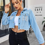 Long Sleeve Crop Denim Jacket - Nadorine (Us Only)