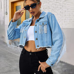 Long Sleeve Crop Denim Jacket - Nadorine (Us Only)