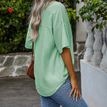 Loose Blouse Casual V Neck Shirt - Nadorine (Us Only)