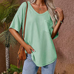 Loose Blouse Casual V Neck Shirt - Nadorine (Us Only)