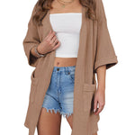 Women's Summer Cardigans 3/4 Sleeve Open Front Cardigan Duster Waffle Knit Kimono Swimsuit Cover Ups - Nadorine (Us Only)
